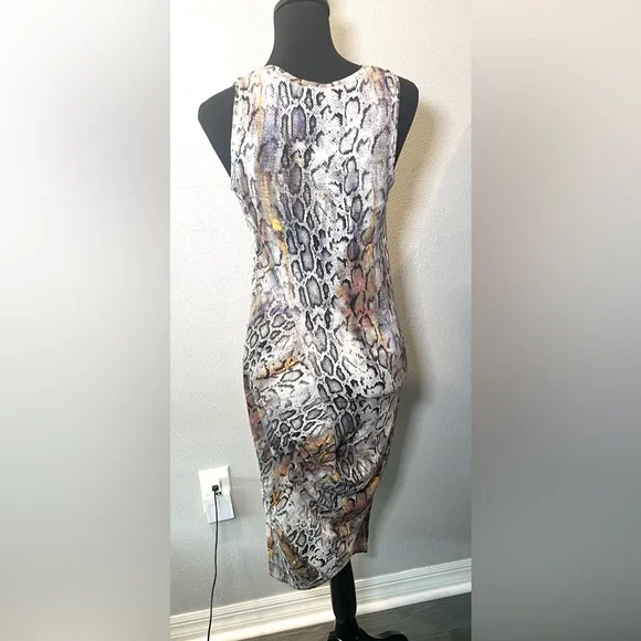 grey body print dress Eva Body Print Mesh Dress - Black and White 8 main image 1